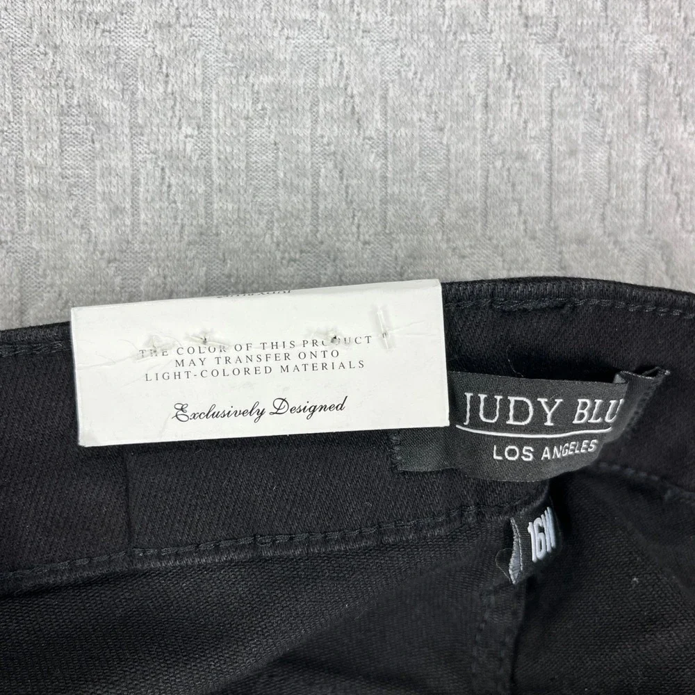New Judy Blue Jeans Women 16W Black High Waist Crossover Fly Straight Leg‎